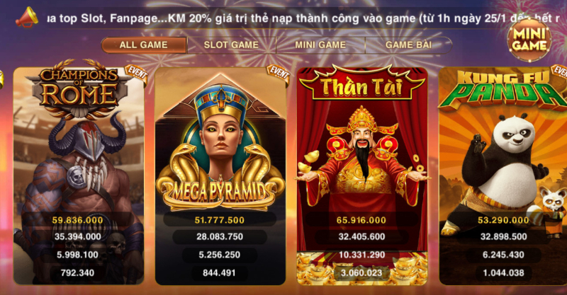 Các event trên trang game