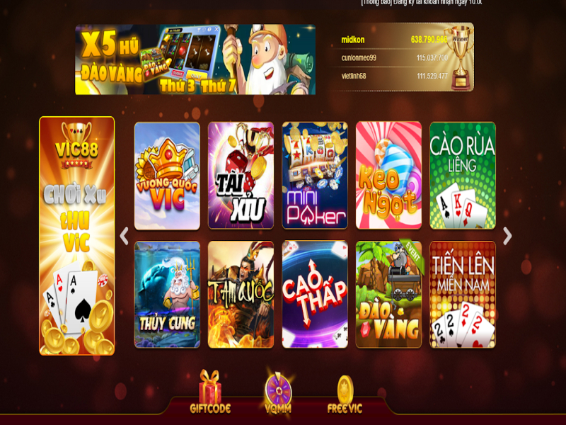 Kho game khổng lồ của Vic88