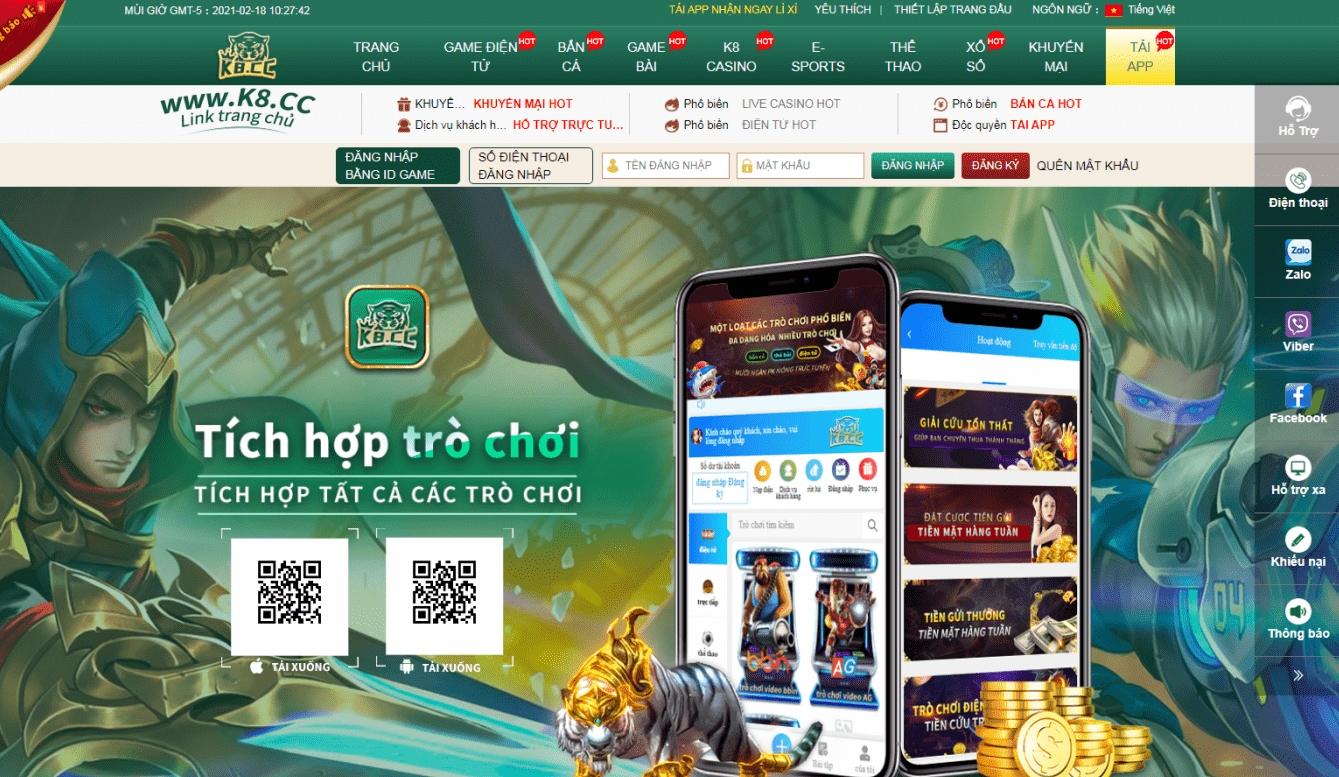 K8cc mang đến 3 bàn chơi cùng hàng chục tựa game casino